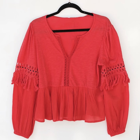Lucky Brand Coral Boho Peasant Top NWT - Picture 3 of 6